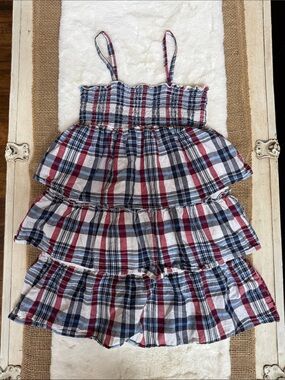 The Children's Place Red White and Navy Plaid Tiered Sundress